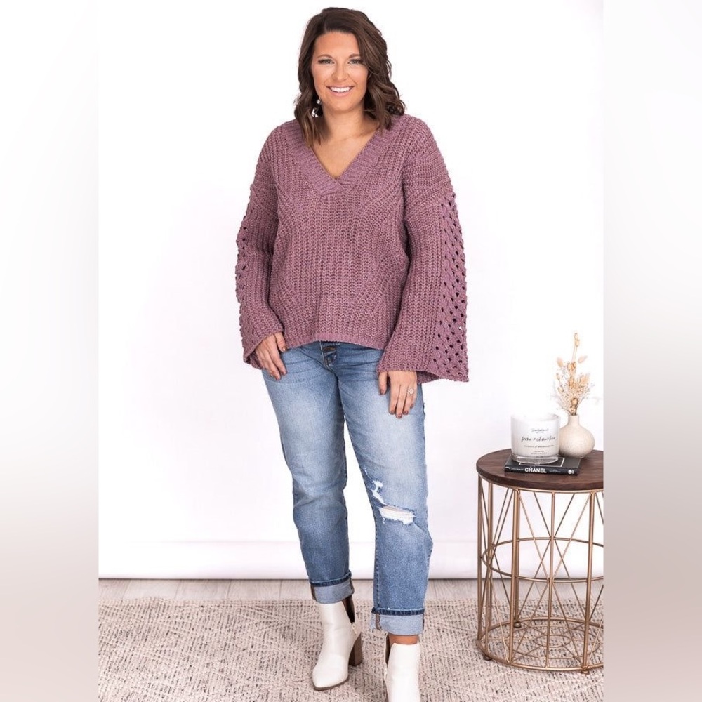 Pink Lily Chenille Knit Sweater - Purple